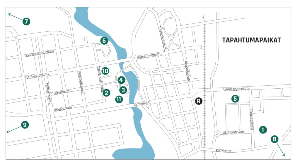 Tampere Biennalen tapahtumapaikat kartalla.